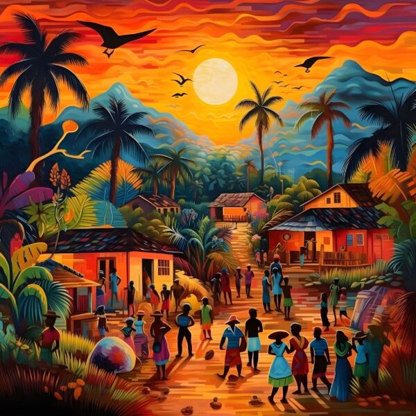 [50 by 40cm] African Village Dusk