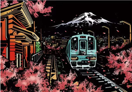 [40 by 30cm] Mt Fuji Scratch Art
