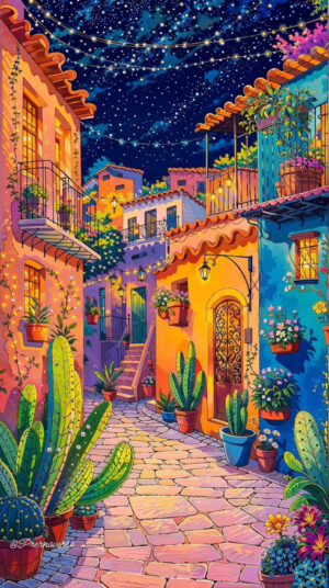 [40 by 50cm] Cactus Alley - Night